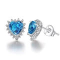 Classic silver heart earrings with bright blue heart-shaped cubic zirconia stones - Heart of the Ocean (LED-28)