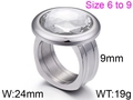 Golden titanium steel ring featuring a large clear glass stone in size 6 to 9 - Silver with White Gemstone (KR46033-K)