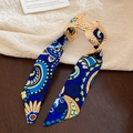 Detail of bohemian gold buckle with royal blue floral silk ribbon on retro background - 11# Gold Blue Abstract Paisley
