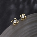 Elegant 14K gold plated geometric windmill stud earrings with sparkling zircon stones - Geometric Windmill (022)