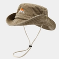Détail chapeau de soleil kaki avec broderie montagne et mentonnière réglable de plein air - M (56-58cm) / Montagne Grand Soleil Kaki