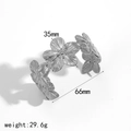 Silver stainless steel geometric flower bracelet with three linked petals for women - Silver Multi-Flower Connected Bangle (TB7136-S)