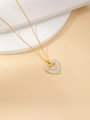 Golden titanium steel necklace featuring a double heart shell pendant with white crystals - Hollow White Shell Necklace