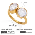 Gouden roestvrijstalen ring met dubbele ronde zirkoon en waterbestendige eigenschap - Dubbele Ronde Stenen Stijl (JDR0112203-7)