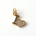 Close-up of a gold-plated letter I and heart pendant set with sparkling zircon stones - 08-Letter I with Heart