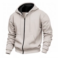 Men's light grey thermal zip-up hoodie with black lining and adjustable drawstring - S / Light Gray