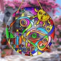 Bohemian acrylic sun and eye pattern pendant with colorful glass art finish and gold rope - Personified Sun Pattern (5) / 15x15x0.2cm