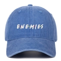 Blue washed denim baseball cap featuring ENEMIES embroidery with colorful dots on the front - Light Blue