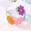 Colorful embroidered flower bracelet with adjustable silver chain and lobster clasp - Multicolor Large Flower Embroidery Bracelet (2435)
