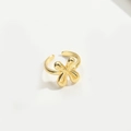 Adjustable golden open ring featuring a minimalist 3D floral star design for women - Gold Letter X