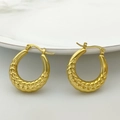 Close-up of golden U-shaped earrings with intricate woven texture and high polish - Woven Texture Hoop Style (XL1464-50)