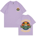 Light purple round neck cotton T-shirt featuring double-sided alligator and palm tree prints - Lavender