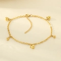 18K gold plated bead anklet with round sphere charms and lobster clasp for beach wear - Five Polished Ball Charm Style(KJ4344-Z)