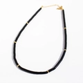 Beaded necklace with black cylindrical beads and gold-plated metal accents - Obsidian