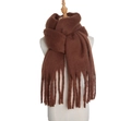 Thick solid brown mohair scarf for women with long fringe on a wooden mannequin - Coffee
