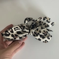 Large leopard print bow hair claw clip for elegant women hairstyles and updos - White Coffee Leopard Bow Hair Claw