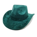 Detailed close-up of dark green faux suede cowboy hat showing rich velvet texture - M (56-58cm) / Dark Green