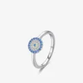 Vintage S925 zilveren ring met boze oog motief en blauwe en gele pavé gezette stenen - Rond Oog Pavé Stijl (RHR1392)