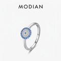 Retro S925 sterling silver evil eye ring featuring blue and yellow pavé set stones - Round Eye Pavé Style (RHR1392)
