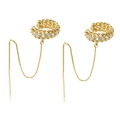 Eleganter vergoldeter Messing-Ohrclip mit Zirkonia und langer Kette für Damen - Gold