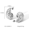 Detailed view of silver irregular teardrop earrings with hammered texture and dimensions - Silver Water Drop Hammered Style (HC-E10045-S)