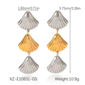 Three-layer shell drop earrings in gold and silver finish with size and weight details - Ocean Series Earrings (XZ-E10831-GS)