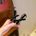 Elegant black velvet bow hair clips with sparkling silver rhinestone trim for women - 2+2 Black Criss-cross (2pcs Set)
