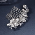 Silver bridal hair comb with pearls and rhinestones in floral leaf pattern - Silver Rhinestone Flower Leaf Hair Comb (HS-J5280S)