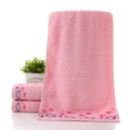 Soft pink cotton towel set featuring embossed fish patterns and gradient printed borders - Cotton Fish Pink (Towel)