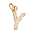 Gold pendant letter Y charm with white enamel filling and metal ring attachment - White - Letter Y