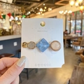 Elegant Korean style gold hair clip featuring marble patterns and pearl charms - Marble Pattern Geometric Hairpin / Light Blue