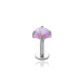 Push-in flat back stud with iridescent pink opal set in silver stainless steel base - 3mm / Pink Purple Opal (Silver Metal)