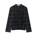 Women's plaid knit cardigan in dark grey with sequin embroidery and slim leather belt - S / Black Grey Plaid
