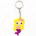 Detailed close-up of a cartoon mermaid keychain made of soft PVC with a silver metal ring - Yellow / Metal Buckle