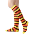 Detailed close-up of colorful striped knee-high socks with high elastic knit texture - Straight Without Heel / Thanksgiving Four-Color Stripe