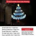 Size guide for gold Christmas tree static window stickers with UV printing details - Blue Tone Christmas Tree / Small