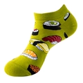 Avocado green low-cut ankle socks with detailed sushi print and ribbed elastic cuffs - One Size (36-44) / C16 Avocado Green Sushi
