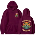 Burgundy alligator alcatraz hoodie with front and back vintage graphic prints - Burgundy