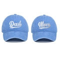 Set of 2 washed cotton baseball caps with Dad and Mom embroidery in vintage blue - One Size / Light Blue