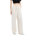 Pantalones anchos Y2K para mujer en blanco crema con cordón y textura de canalé - S / Beige