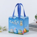 Sac cadeau de Pâques bleu réutilisable en non-tissé avec lapin et œufs - Style D05 / 20X20X15CM