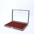 Walnut finish jewelry box with red velvet interior and glass lid for rings - Large Ring Slot Holder / Walnut With Coffee Interior