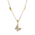 Elegante collar de mariposa en acero de titanio dorado con nácar blanco y cuentas de cadena - Collar de Mariposa Dorado (D206)