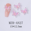 Macro view of pink butterfly nail charms with silver metal frame, 15x12.5mm size - Pink Cicada Wing Silver Frame Style (AN27)