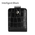 Detailed view of crocodile pattern leather lipstick pouch with mirror in smart black - Black
