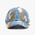 Berretto da baseball in denim blu invecchiato con schizzi di vernice bianco e giallo - Regolabile / Denim Blu