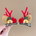 Christmas reindeer antler hair clips with red horns, brown ears, and golden bells - 38# Red Antler Red Bell Pair