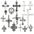 Set di ciondoli a croce vintage in lega d'argento per gioielli fai da te e collane - Set di 15 croci in argento antico miste