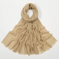 Beige slub cotton breathable solid long hijab scarf with textured fringe edges - Light Khaki