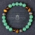 Detail of beaded wealth bracelet with tiger eye, citrine, and malachite stones - Aventurine/Tiger Eye/Pyrite (Money Success-7)